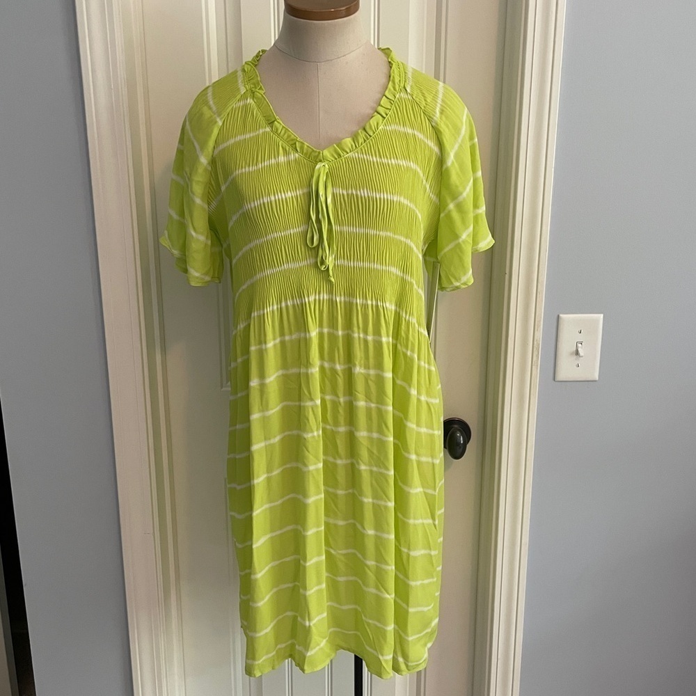 NEW Chloe +‎ Rene Small Bright Green Stripe Dress Sundress ~ Beach Summer Casual